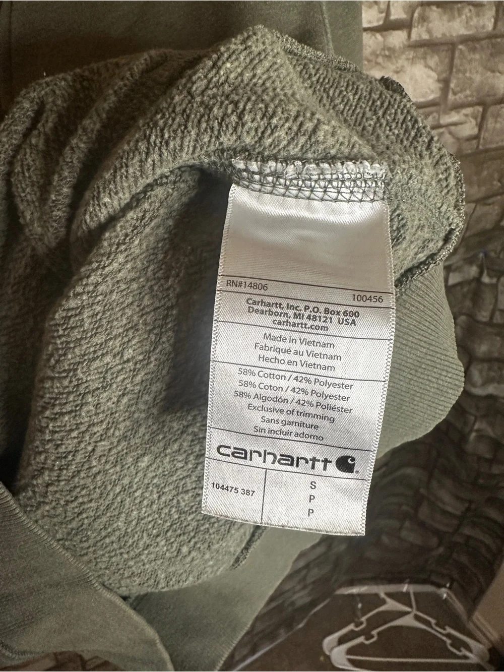 Carhartt Unisex Olive Green Quarter-Zip Sweatshirt Size Small